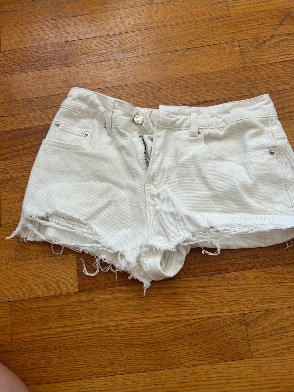 Edikted White Denim Shorts